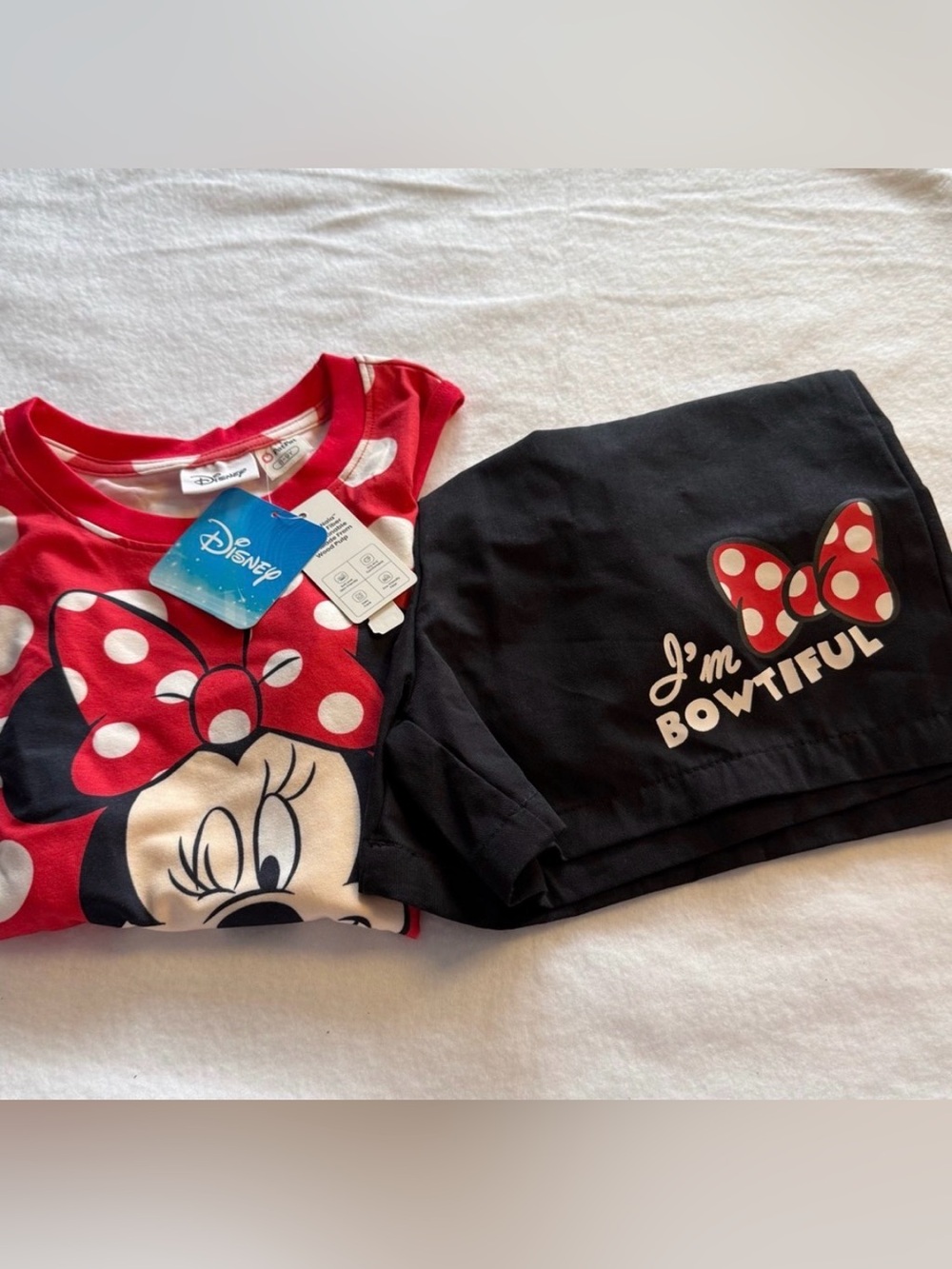 Disney Minnie Mouse 2-Pc Set NWT Girls Size 8-9 Red Polka Dot Top & Black Shorts